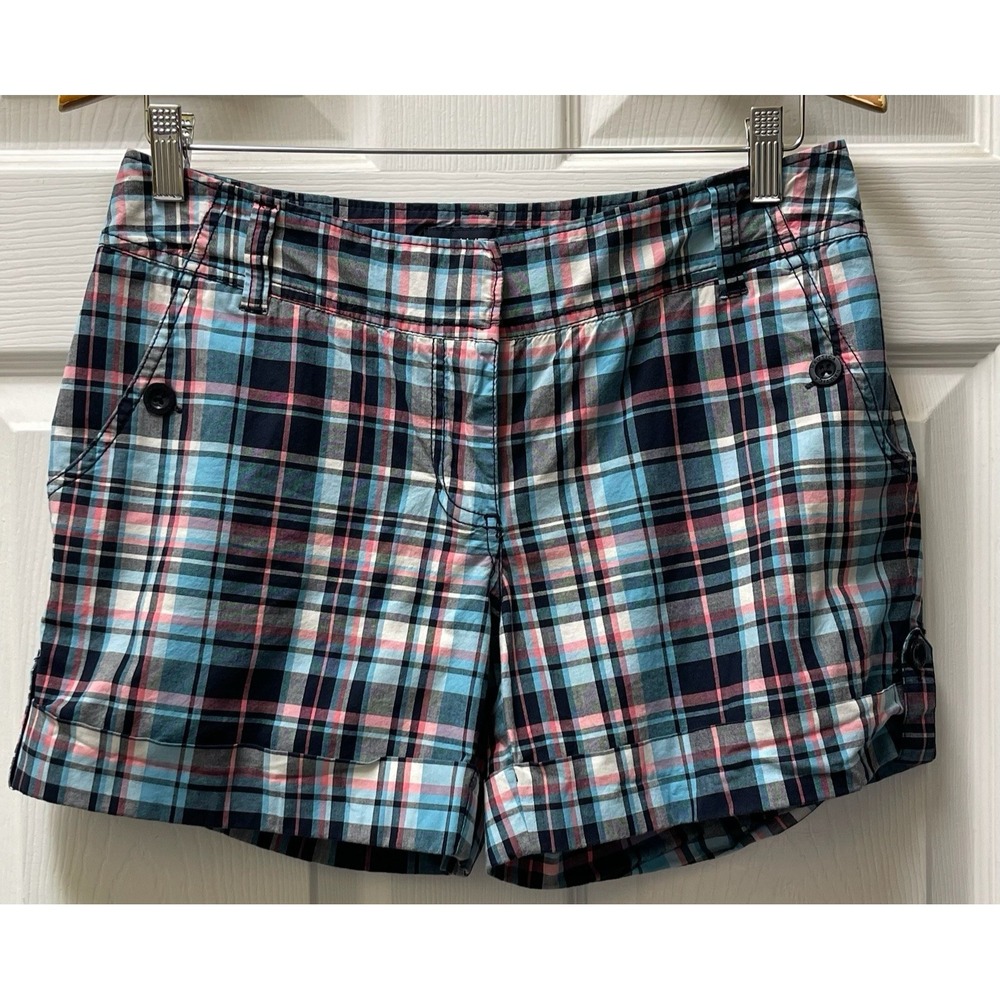 Nautica‎ Women's Size 8 Inseam 5" Blue Plaid Cotton Blend Marina Fit Shorts